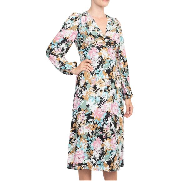 London Times 12 Floral Empire Waist Midi Dress Boho Cottagecore Garden Party - Picture 1 of 11